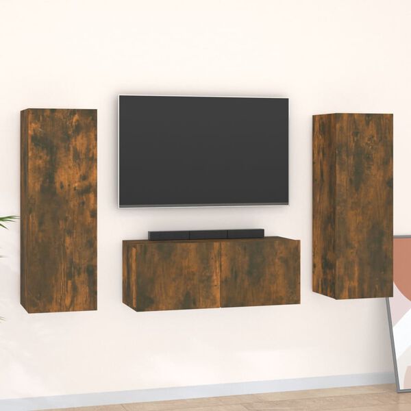 vidaXL Set de muebles de TV 3 pzas madera contrachapada roble ahumado