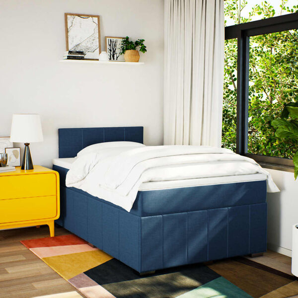vidaXL Cama box spring con colch&oacute;n tela azul 120x190 cm