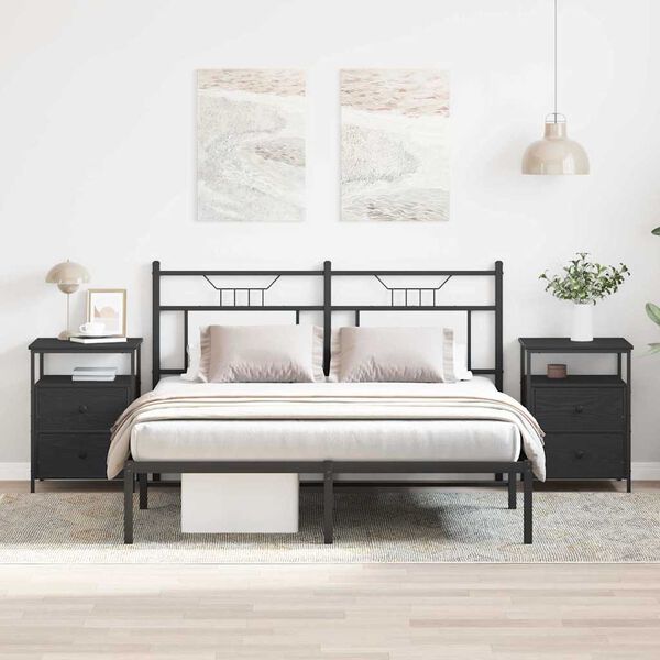 vidaXL Armario de Noche con caj&oacute;n 2 pcs Roble Negro 34 x 35,5 x 50 cm