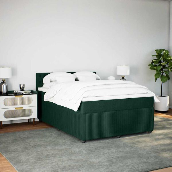 vidaXL Cama box spring con colch&oacute;n terciopelo verde oscuro 160x200 cm