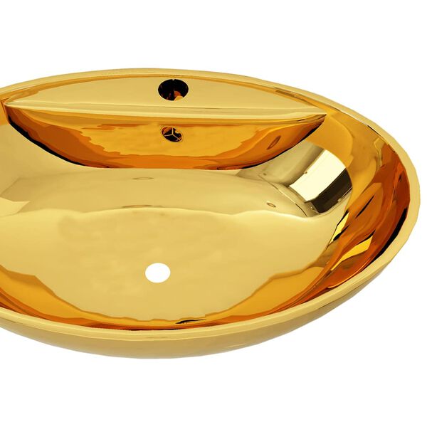 vidaXL Lavabo con rebosadero 58,5x39x21 cm cer&aacute;mica dorado
