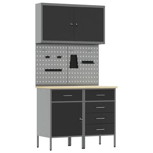 vidaXL Armario de trabajo 5 uds. Negro Madera Ingenierizada y Acero