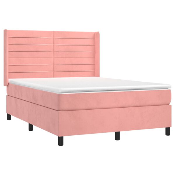 vidaXL Cama box spring con colch&oacute;n terciopelo rosa 140x190 cm