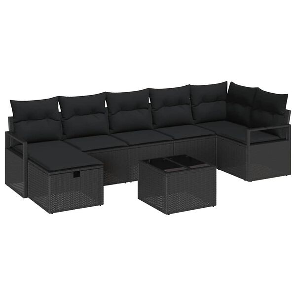 vidaXL Conjunto de sof&aacute; de jard&iacute;n con coj&iacute;n 8 pcs Negro Polirat&aacute;n
