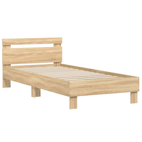 vidaXL Estructura cama con cabecero sin colch&oacute;n roble Sonoma 90x200 cm