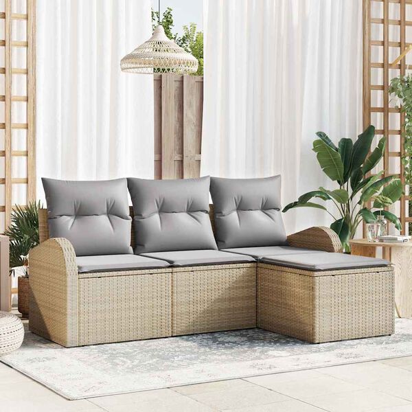 vidaXL Conjunto de sof&aacute; de jard&iacute;n Beige rat&aacute;n sint&eacute;tico