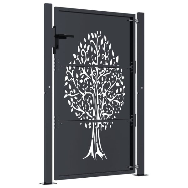 vidaXL Puerta de jardín acero gris antracita diseño árbol 100x150 cm