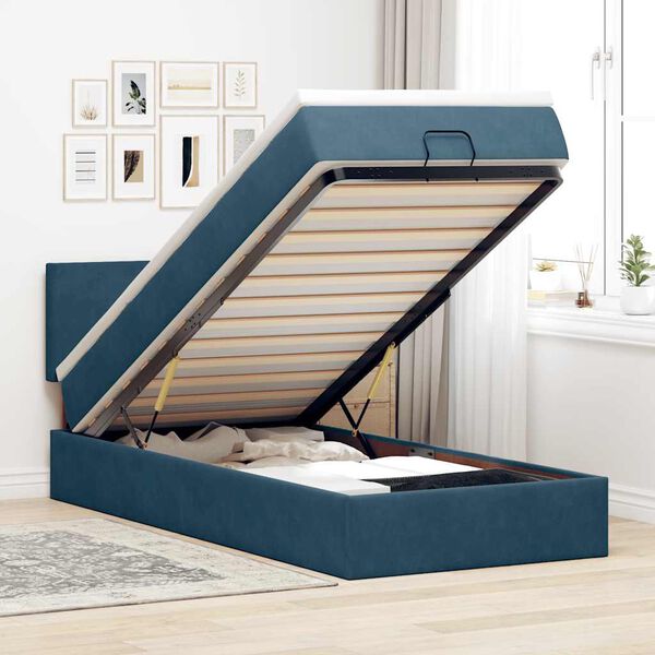 vidaXL Estructura de cama otomana colch&oacute;n terciopelo azul oscuro