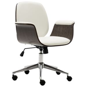 vidaXL Silla de oficina de madera curvada y cuero sint&eacute;tico blanco