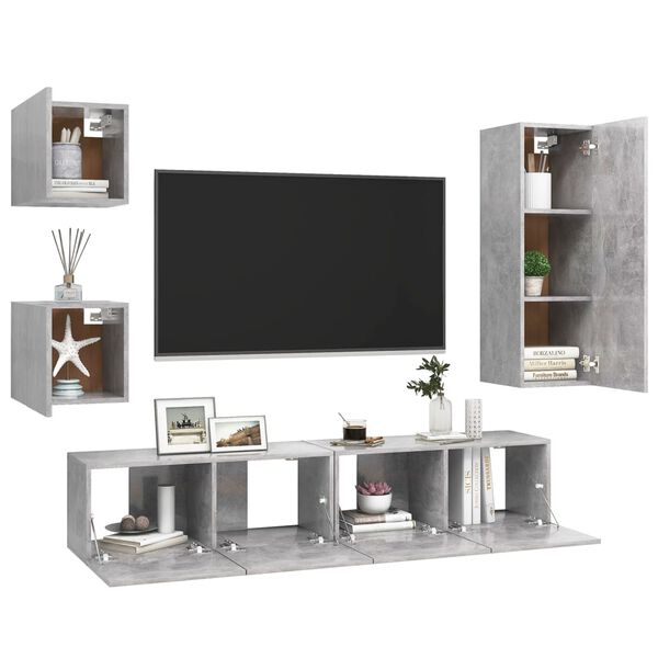 vidaXL Set muebles de sal&oacute;n TV 5 pzas madera ingenier&iacute;a gris hormig&oacute;n