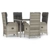 vidaXL Set comedor de jard&iacute;n 5 piezas con cojines rat&aacute;n sint&eacute;tico gris