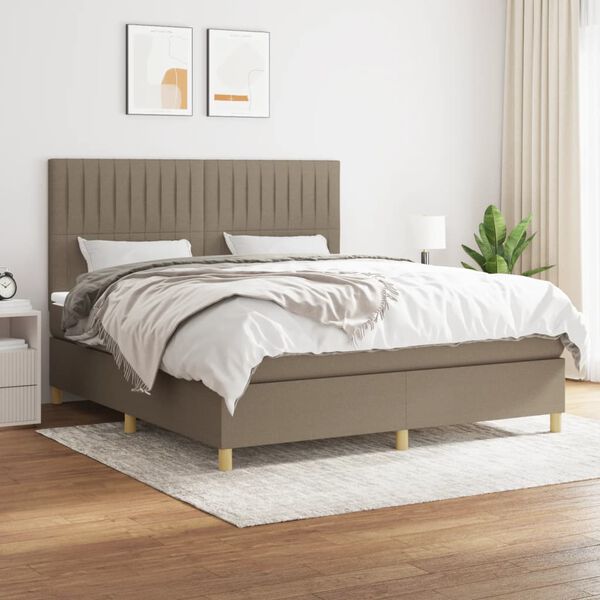 vidaXL Cama box spring con colch&oacute;n tela gris taupe 180x200 cm