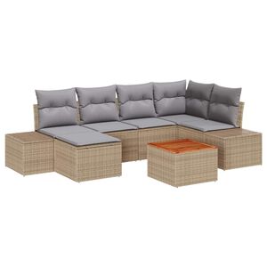 vidaXL Conjunto de sof&aacute;s de jard&iacute;n 7 pcs Beige rat&aacute;n sint&eacute;tico