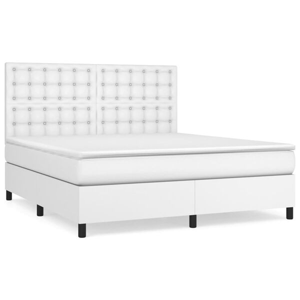 vidaXL Cama box spring con colch&oacute;n cuero sint&eacute;tico blanco 180x200 cm