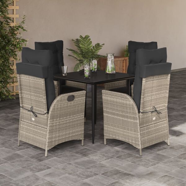 vidaXL Set comedor de jard&iacute;n 5 pzas cojines rat&aacute;n sint&eacute;tico gris claro