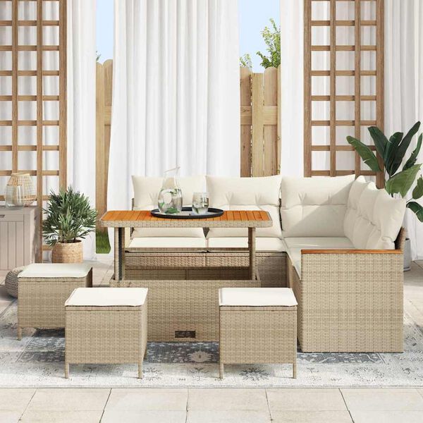 vidaXL Conjunto de sof&aacute;s de jard&iacute;n 9 pcs Beige rat&aacute;n sint&eacute;tico