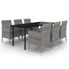 vidaXL Set comedor de jard&iacute;n 7 pzas y cojines rat&aacute;n sint&eacute;tico y vidrio