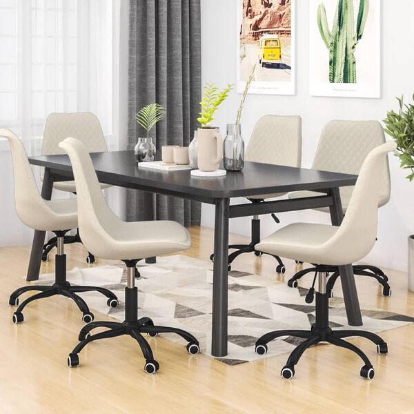 vidaXL Sillas de comedor giratorias 6 unidades tela crema