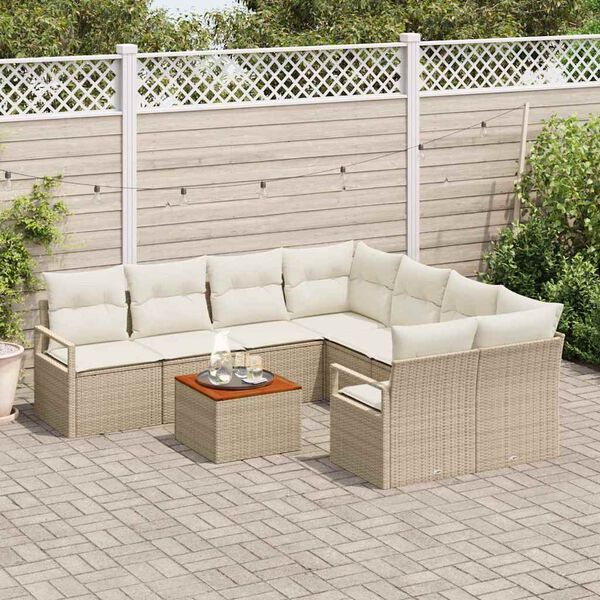 vidaXL Conjunto de sof&aacute;s de jard&iacute;n 9 pcs Beige rat&aacute;n sint&eacute;tico