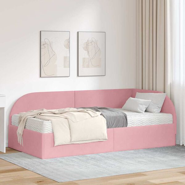 vidaXL Estructura de Cama Esquina con Colch&oacute;n 2 pcs Rosa Terciopelo