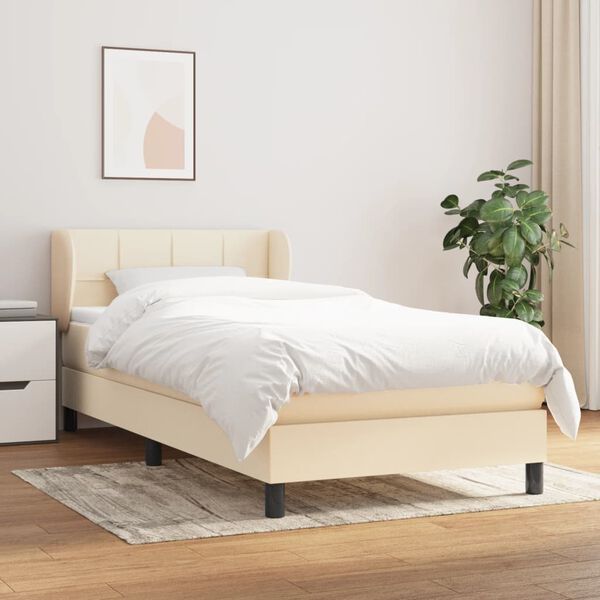 vidaXL Cama box spring con colch&oacute;n tela color crema 90x190 cm