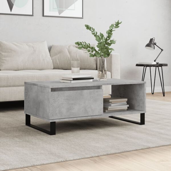 vidaXL Mesa de centro madera contrachapada gris hormig&oacute;n 90x50x36,5 cm