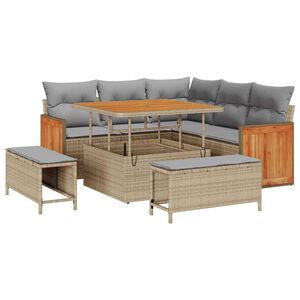 vidaXL Conjunto de sof&aacute;s de jard&iacute;n con coj&iacute;n 9 pcs Beige y Gris Claro