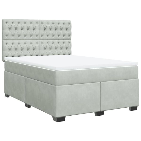 vidaXL Cama box spring con colch&oacute;n terciopelo gris claro 140x190 cm