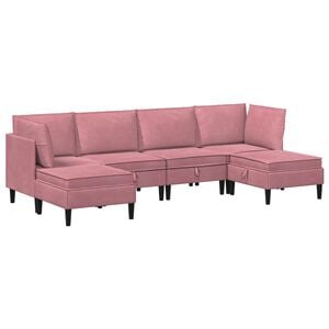vidaXL Juego de muebles de sal&oacute;n con coj&iacute;n 6 pcs Rosa Terciopelo