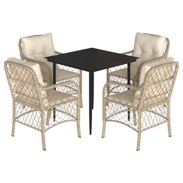 vidaXL Set comedor de jard&iacute;n 5 pzas con cojines rat&aacute;n sint&eacute;tico beige
