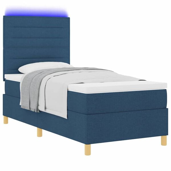 vidaXL Cama Box Spring LED con colch&oacute;n Azul 90 x 190 cm tela