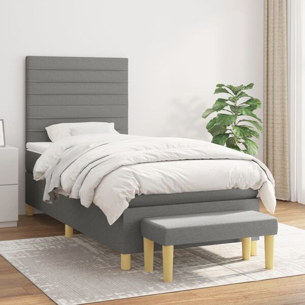 vidaXL Cama box spring con colch&oacute;n tela gris oscuro 100x200 cm