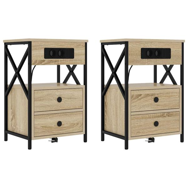 vidaXL Armario de Noche con caj&oacute;n 2 pcs Roble Sonoma 40 x 31 x 60 cm