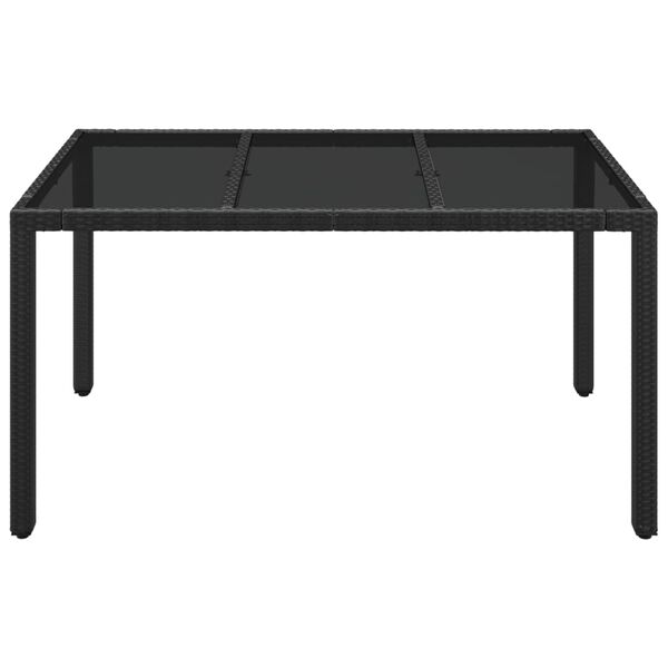vidaXL Mesa de jard&iacute;n superficie de vidrio rat&aacute;n PE negro 150x90x75 cm
