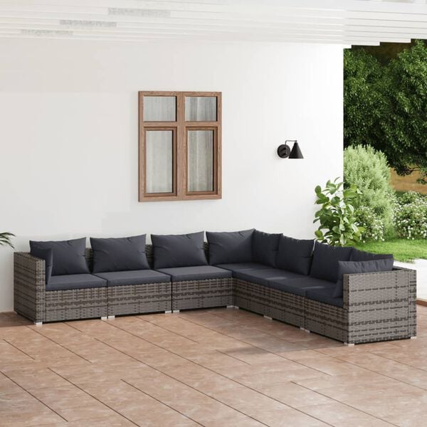 vidaXL Set de muebles de jardín 7 pzas y cojines ratán sintético gris