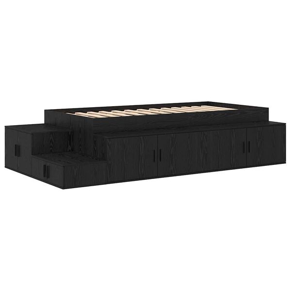 vidaXL Cama con almacenamiento Roble Negro 90 cm Madera contrachapada