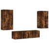 vidaXL Muebles TV pared con LED 4 pzas madera ingenier&iacute;a roble ahumado