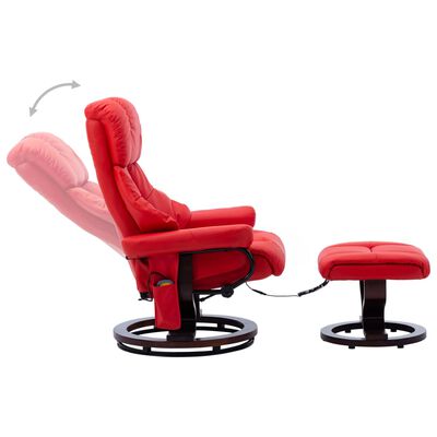 vidaXL Sillón reclinable de masaje cuero sintético madera curvada rojo