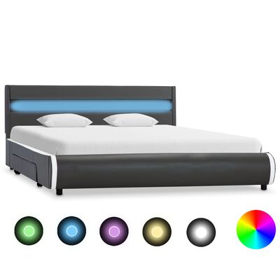 vidaXL Estructura cama y LED cuero sintético gris antracita 140x200 cm