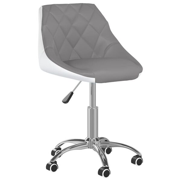 vidaXL Silla de comedor giratoria cuero sint&eacute;tico gris y blanco