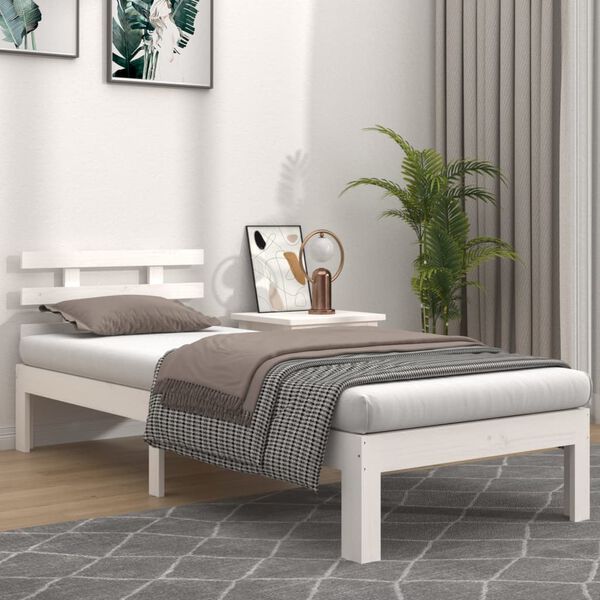vidaXL Estructura de cama sin colch&oacute;n madera maciza blanco 100x200 cm