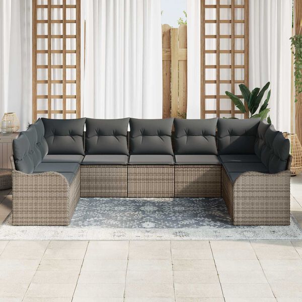 vidaXL Conjunto de sof&aacute; de jard&iacute;n 9 pcs Gris rat&aacute;n sint&eacute;tico