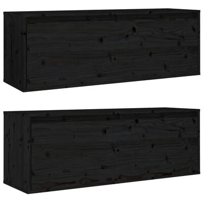 vidaXL Armario de pared 2 uds madera maciza de pino negro 100x30x35 cm