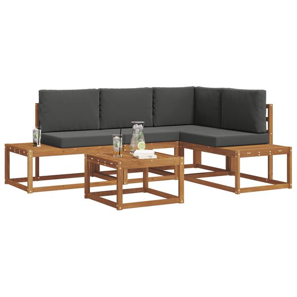 vidaXL Conjunto de sof&aacute;s de exterior 5 Pieza Natural y Antracita