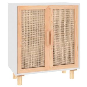 vidaXL Aparador blanco madera pino maciza y rat&aacute;n natural 60x30x70 cm