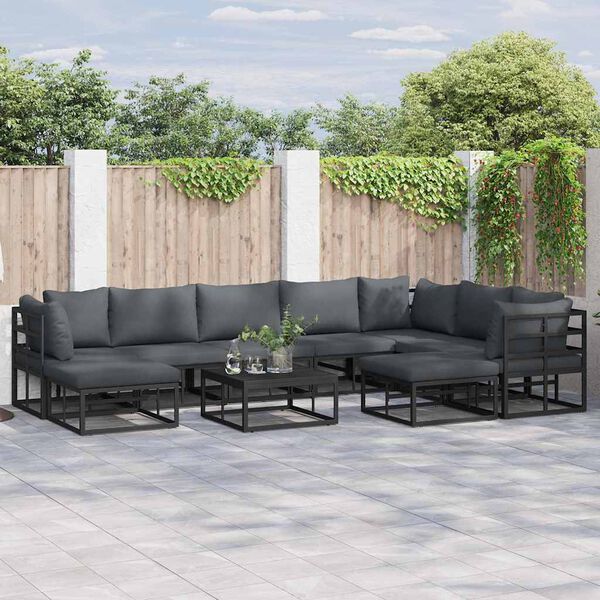 vidaXL Conjunto de sof&aacute; de jard&iacute;n 9 pcs Negro Aluminio