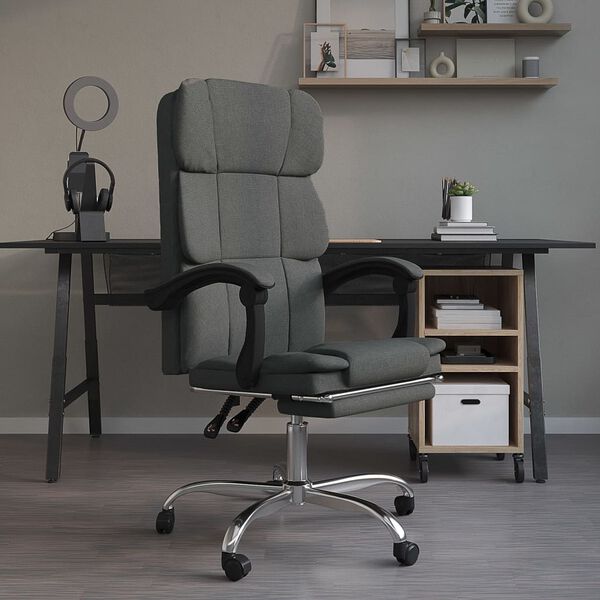 vidaXL Silla de oficina reclinable de tela gris oscuro