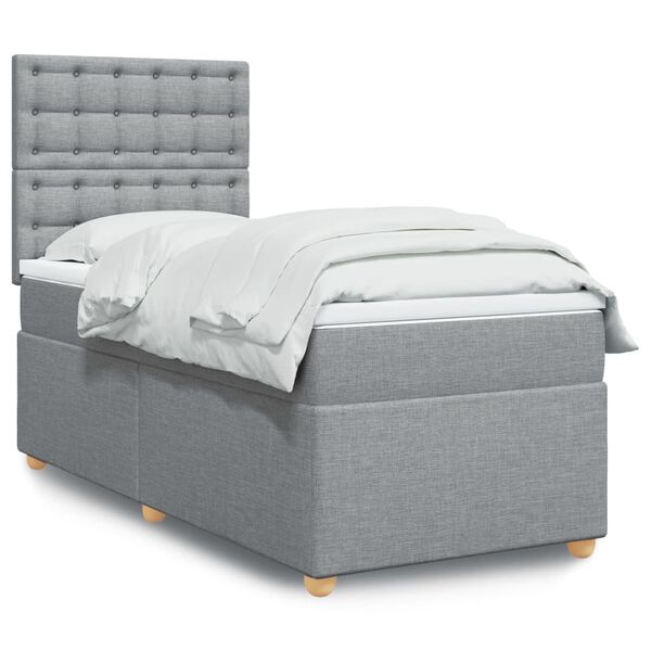 vidaXL Cama box spring con colch&oacute;n tela gris claro 100x200 cm