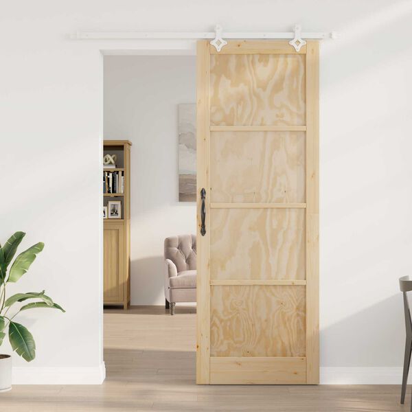 vidaXL Puerta Corredera Marr&oacute;n 83 x 232 cm Madera de pino macizo