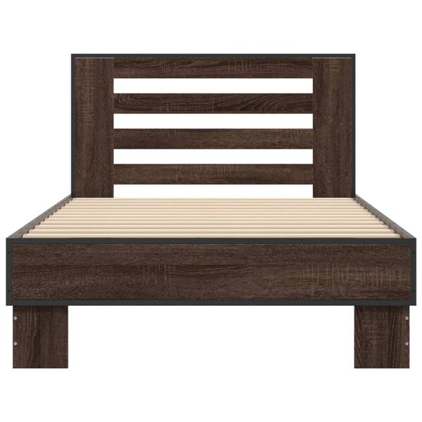 vidaXL Estructura cama madera ingenier&iacute;a metal marr&oacute;n roble 100x200 cm
